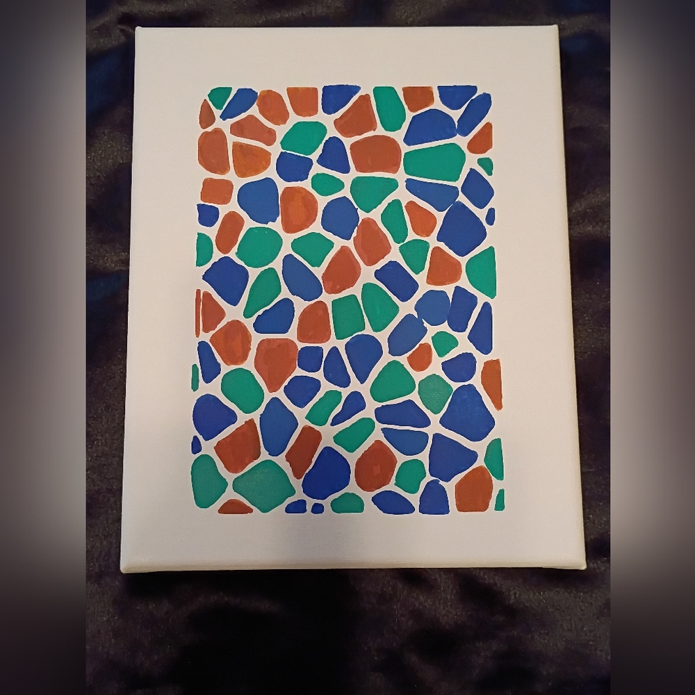 Handmade Abstract Mosaic Canvas Wall Art 8x10 Blue Green Modern Decor USA Gift - Picture 2 of 2